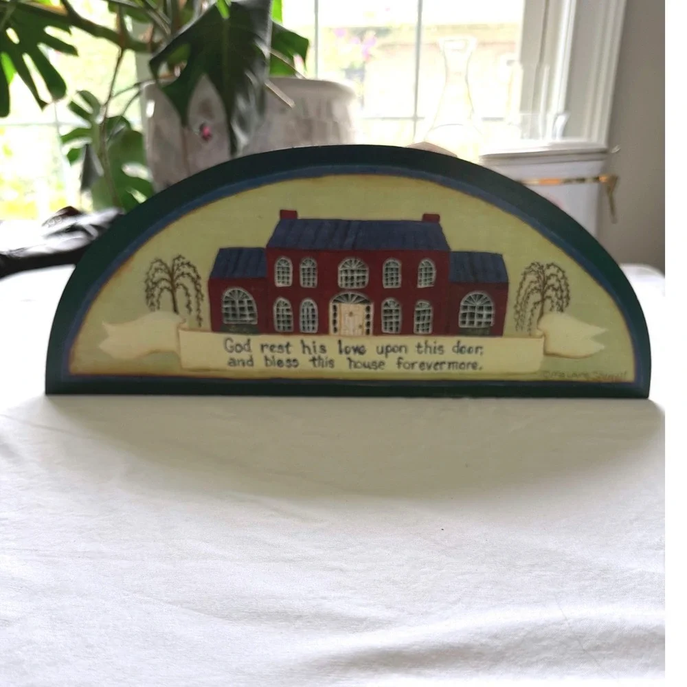 Laurie Sherrell 1998 Folk Art Wood Plaque God Bless This House Farmhouse Sign